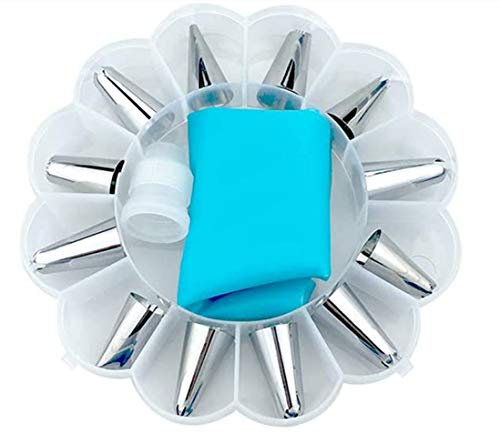 Voarge 14 Pezzi Beccucci per Pasticceria Set, Sacchetti e beccuccio in silicone per decorare torte Kit per Torte Decorazione Torte Fai da Te