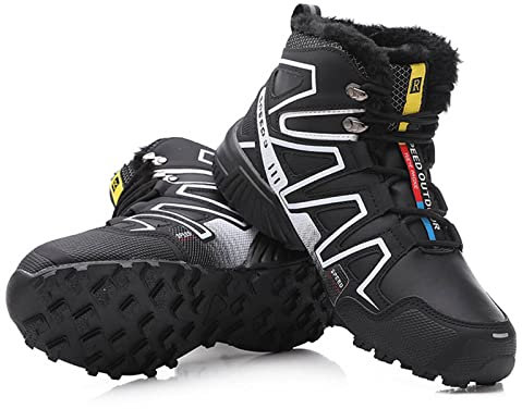 WYUKN MTB Radschuhe,Herren Motorradschuhe Oxford Stoff wasserdicht Fahrradschuhe Outdoor Wanderschuhe Winter,Black-47EU