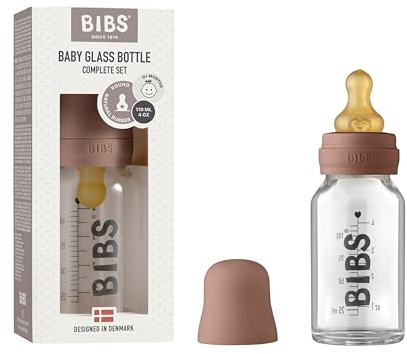 BIBS Baby Glass Bottle. Anti-Colic. Round Natural Rubber Latex Teat. Supports Natural Breastfeeding, 110 ml, Woodchuck