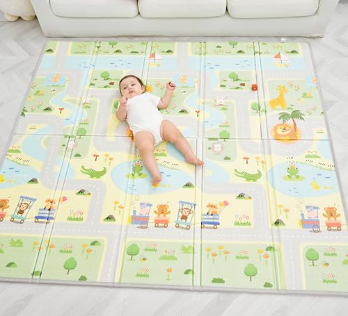 SUPERBE BEBE Reversible and Non-Toxic Thick Foldable Waterproof Foam Baby Play Mat 200x180x1,5cm. Floor Mat for Kids Toddlers Children. for Boy or Girl Child's Room. Extra Large Size