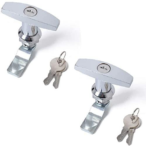 MACHSWON T Handle Door Lock,Zinc Alloy Bright Chrome Garage Door Locks Latch Cabinet Toolbox Handle Locks,RV Trailer Cam Lock 2 Pcs