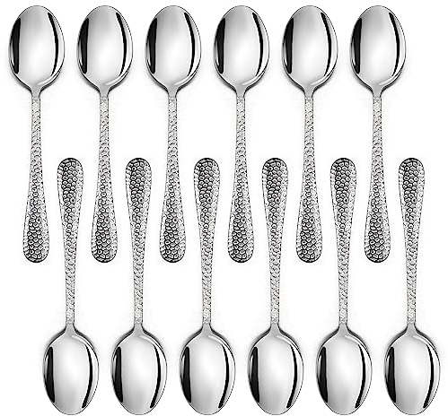 Herogo Cucchiaini da caffè, 12 cucchiaini da tè in acciaio inox, 15 cm, cucchiaini da caffè, espresso, tè, cereali, dolci, manico martellato, durevole e lavabile in lavastoviglie, metallo argento