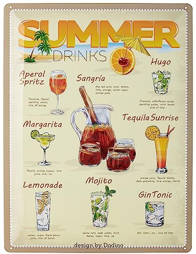 Dodino Plaque en tôle - 30 x 40 cm - Recette de menu d'été - Accessoire décoratif pour la maison - Plaque décorative en métal pour tous les propriétaires de comptoir de bar ou de pub