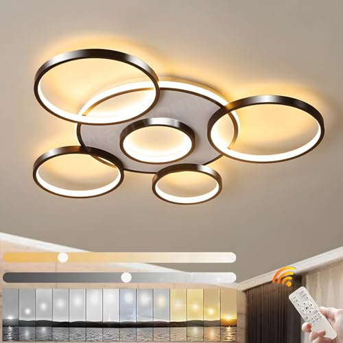 LED Taklampa | Modern 6-Ringars Taklampa I Vardagsrummet | Svart Rund Cirkel 86W/Ø85cm | Sovrums Taklampor Armatur | 2700K-6500K Dimbar Med Fjärrkontroll | Restaurang Inomhus Taklampa