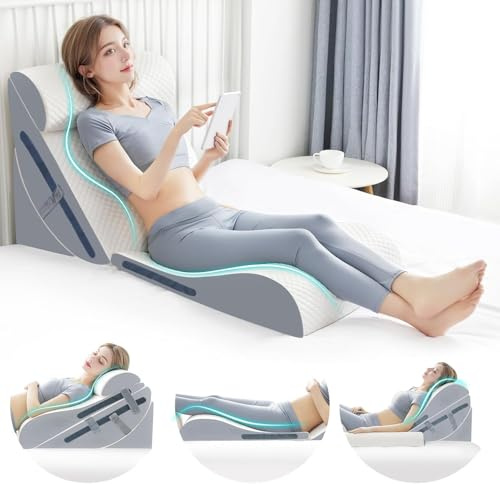 Juego de 4 almohadas ortopédicas de cuña con almohada de espuma viscoelástica completa, almohada de cuña para aliviar el dolor de espalda, almohada de cuña ajustable para dormir, postoperatoria
