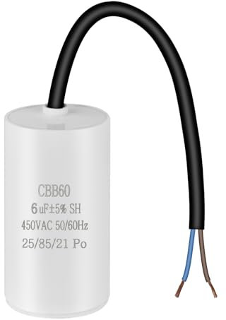 OFFCUP CBB60 Condensador Permanente 6μF, 450V 50/60Hz - Condensador de Arranque para Motores Eléctricos con Alambre, Adecuado para Compresores, Lavadoras, Aires Acondicionados