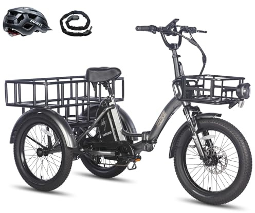 Fafrees F20 Mate E-Bike Tricycle, 20 * 3.0 Inch Foldable Tricycle for Adults, 48V/18.2Ah Removable Battery, Front Rack, Electric Cargo Trike for Senior, Range 110KM (Grey)