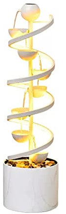 Tabletop Fountain Indoor Relaxation Fountain Waterfall with Spiral Rotating LED Light Living Room Office Water Feature Decorative Floor Lamp for Home and Office Indoor Spaces Decor Indoor Fountain(Whi