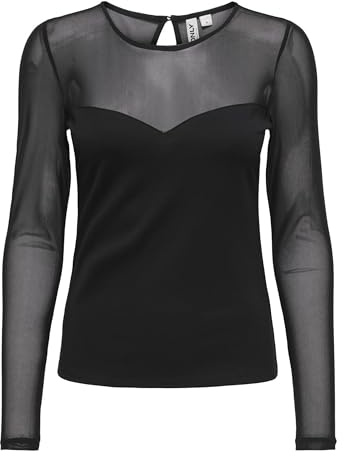 ONLY Onlheart-Becki L/S Mix Top WVN, Negro, XL