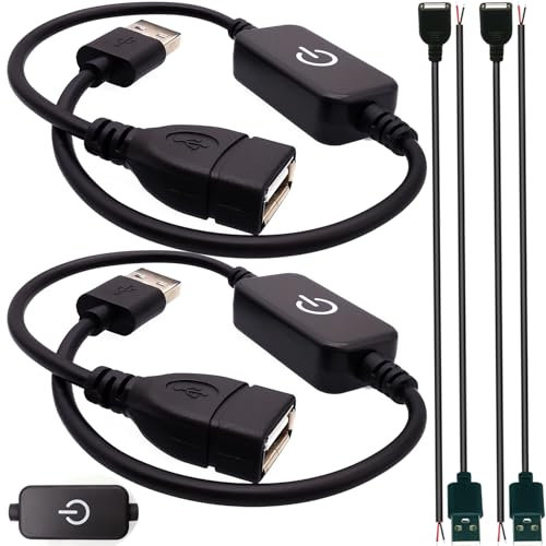 CTRICALVER LED-Streifen Dimmer-Schalter, Streifen-Tastschaltercontroller USB-Port, Einfarbige Leuchtstange verstellbarer Schalter mit männlichem, weiblichem USB-Enddraht (2 Stück)