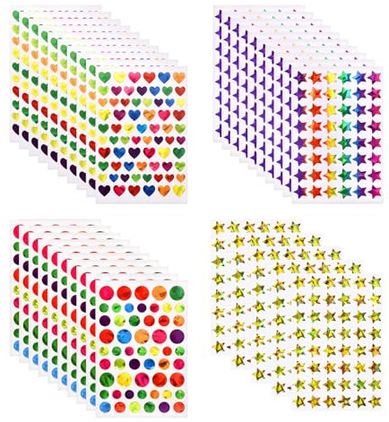 Godneei Glitterklistermärken för barn, 1950 klistermärken set med klistermärken hjärtan, stjärnor och cirklar, glitter flickor, stjärnklistermärken för belöning, skolprojekt och hantverk