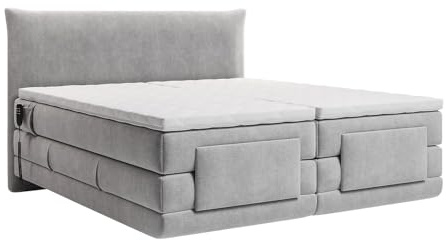 Vente-unique - Ensemble Complet boxspring tête de lit + sommiers Relaxation électrique + Matelas + surmatelas - 2 x 90 x 200 cm - Tissu - Gris Clair - ZANORO de Palacio