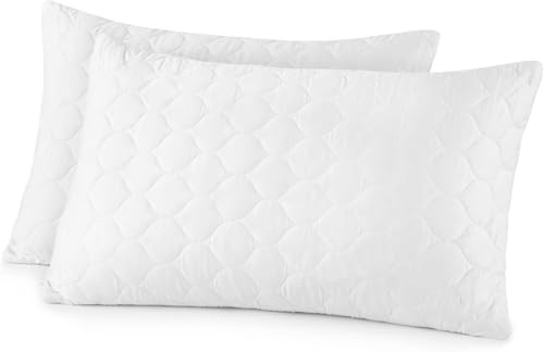 Organic Cotton Pillow Protector - Durable Quilted Pillow Protector King Size GOTS & Fairtrade Certified - Thick Hypoallergenic Machine Washable Breathable Cover & Edge Piping - 2 Pack (White, Queen)