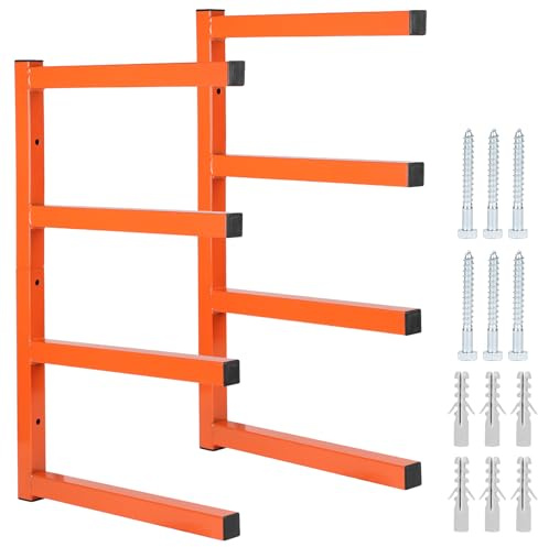 lalago 2 pcs Étagères de Rangement pour Bois D'œuvre, Support Mural en Bois | Garage Charge Maximale 150kg Robuste pour Vélos en Métal Orange à 4 Niveaux Chauffage pour L'intérieur et L'extérieur