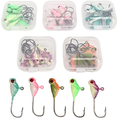 MechKit Professionale Maschere per la Pesca sul Ghiaccio Set 50 Pezzi Ami con Spinato Affilati in Acciaio ad Alto Tenore di Carbonio Esche di Colore Misto per Crappie Panfish