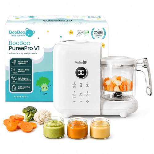 BooBoo Baby PuréePro V1 5-in-1 Baby Food Maker, Steamer and Blender