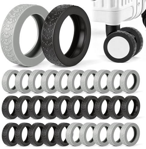 32 cubiertas de silicona para ruedas de equipaje, impermeables, 5 – 6,5 cm, protección de goma para maletas, sillas de oficina, silencioso, antideslizante, negro/gris