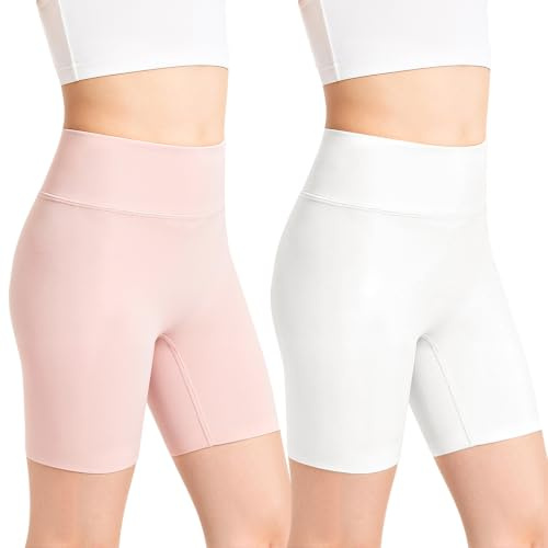 KAKU NANU 2-pack sömlösa cykelshorts för flickor leggings snabbtorkande ålder 3-13 | Andas, svart/rosa/grå/vit, inga fram/sidosömmar, mjuk stretch, maskintvättbar, sommarsport