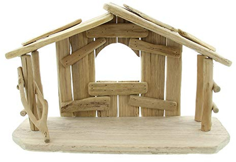 FRANK FLECHTWAREN Crèche de Noël, Avent, enfant de Noël, charme rustique, étable en bois flotté solide, dimensions 40 x 15 x 25 cm