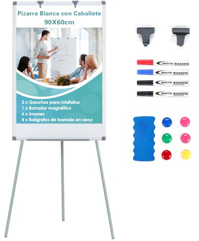 SwanSea Pizarra Blanca con Caballete 60x90cm, Pizarra Magnética con Trípode, Altura Ajustable, para Convenciones y Congresos