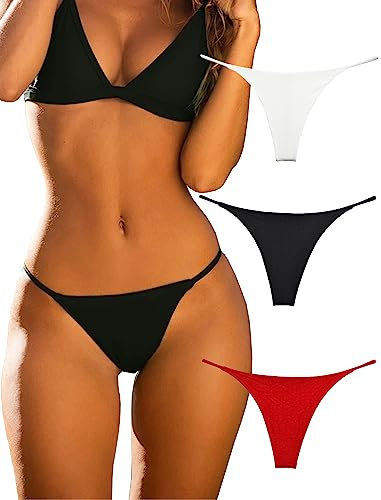 KUKU PANDA G String Tangas für Damen aus Baumwolle Frauen Unterwäsche Sexy Höschen Nahtlose Slips Thongs 3er Pack Set (Schwarz, Rot, Weiß, Small)