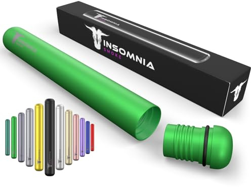 Insomnia Smoke Étui porte-cigarette et joint | Étanche résistant eau/odeurs | Boîte tube transport stockage cigarettes qualité supérieure joint roulé King Size | En aluminium style luxe (Vert)