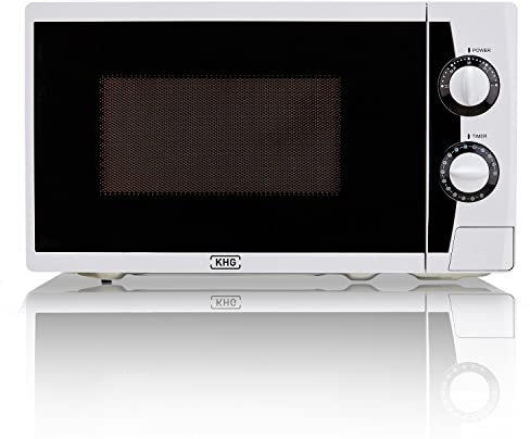 KHG Mikrowelle MW-20W aus Metall in weiß/schwarz, 20 Liter Garraum, 5 Leistungsstufen, bis 1.270 Watt, 35-Minuten-Timer mit Endsignal, inkl. Grillrost/Drehteller