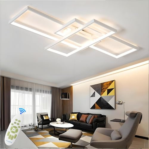 TJSC Plafoniera LED Soffitto Moderna,Plafoniera Salotto Dimmerabile, 95W Quadrata Geometrica Lampada Da Soffitto,per Decorativa Soggiorno, Camera da Letto,Sala da Pranzo,Cucina,Ufficio,110cm, Bianco