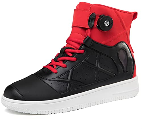 Motorradschuhe for Herren Damen,mit ATOP Verschluss-System,Atmungsaktiv Leder Biker Motorradstiefel mit Knöchelstütze, Wasserabweisend rutschfeste Sohle 36-46 (Color : Rot, Size : 38 EU)