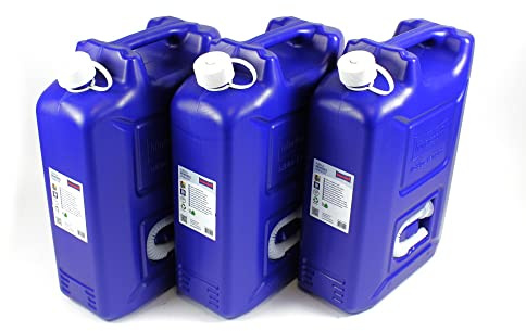 3er Set 20 Liter AdBlue Kanister HD-PE dunkelblau Reservekanister mit Auslaufrohr und Sicherheitsverschraubung platzsparend stapelbar UNBEFÜLLT AUS 32 1099301