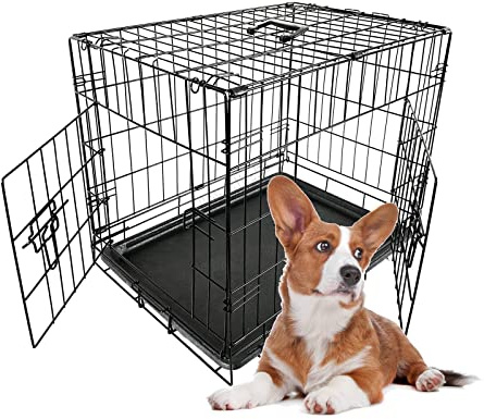FoxHunter 30 30 Inch Pet Dog Puppy Cat Training Cage Crate Carrier Metal Folding With TWO Doors and Tray Medium Black New FH-PT03