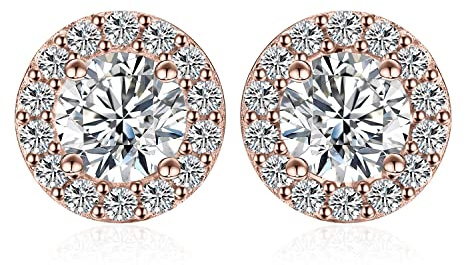 JewelryPalace Runda 1ct Zirkonia Halo Örhängen Silver 925 Damer, Simulerad Diamant Brudsmycken Set, Örhängen Silver Flickor Ädelsten, Örhängen Silver Små Med Sten Gåva Kvinnor Roséguld