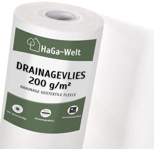 HaGa Drainagevlies 200g/m² in 0.5m x 100m als Drainage, Sandkastenvlies, Geovlies, Trennvlies für Gartenarbeit und unter Pflastersteinen