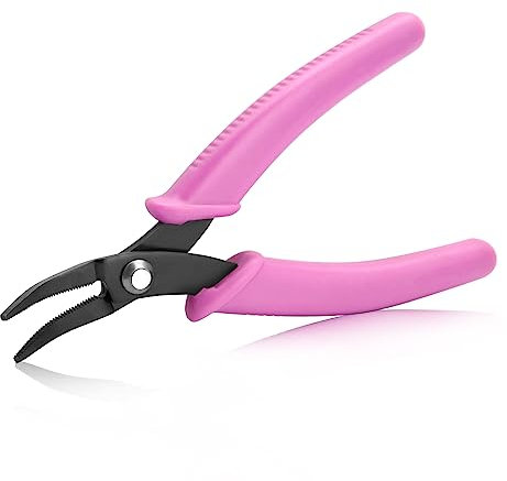 SPEEDWOX Alicates de punta de aguja doblada con dientes de 5.5 pulgadas, alicates de punta doblada mini alicates de punta de cadena con mandíbulas dentadas, alicates de punta de aguja curvada para
