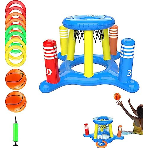 Ditanpu Canestro da Basket per Piscina, Gioco da Biliardo Pallacanestro Galleggiante Gonfiabile per Acqua per Piscina, Set di Giocattoli per Canestro da Basket per Piscina Spiaggia Campeggio
