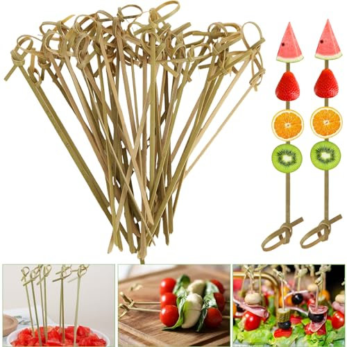 DAJAVE 500 Pcs Bamboo Cocktail Sticks 12cm Bamboo Knotted Cocktail Sticks Natural Knotted Bamboo Skewers Fancy Tooth Picks for Drinks, Fruit, Barbecue, Sandwiches, Cocktail Accessories