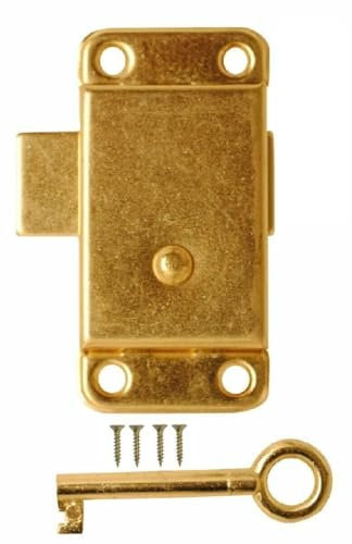 Wardrobe Cabinet Cupboard Drawer Surface Lock and Key 63mm (2.1/2 inch) Brass Vintage Retro Old Style Wardrobe Lock -Cupboard Drawer Cabinet Door Catch Pack of 1.