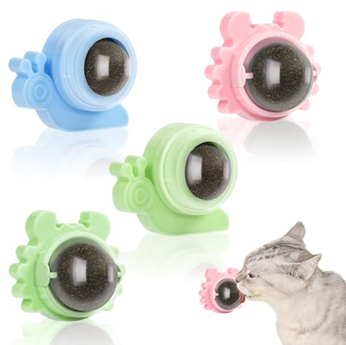 Adiwo Katzenminze Bälle,4 Stück 360° Drehbare Katzenminze Spielzeug mit Deckel Selbstklebende Interaktives Katzenspielzeug Wandroller für Katzenlecken Effektiv zum Reinigen Zähne und Katzenerregung