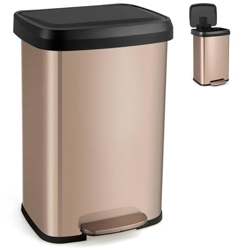 GiantexUK 50L/68L Recycling Pedal Bin, Stainless Steel Rectangular Trash Bin with Silent Soft Close Lid & Pedal, Fingerprint-Proof Recycle Dustbin for Home Kitchen(50L with Deodorant Box, Rose Gold)