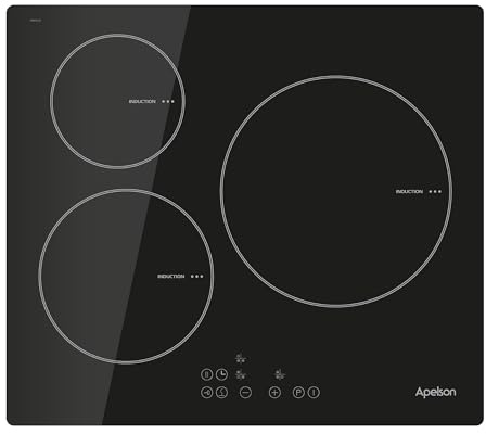 Apelson Placa de Inducción AIT 3602 con 3 Zonas Cocción Control Táctil 9 Niveles Potencia Detección recipiente Ancho 59 cm Potencia 5,8 kW Color Negro