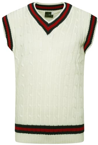 VEARZ® Adults Mens Sleeveless V Neck Cricket Jumper, Plain Cable Knitted Unisex Classic Business Office Casual Tank Top, Sports Sweater Tops Plus Size UK L Cream