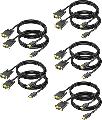 10 st. HDMI till VGA-kablar, HDMI till VGA-kabel för dator, 1,8 m, HDMI-kabel till VGA-hane icke-riktad UHD 1080p @ 60Hz video för dator, stationär dator, dator
