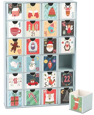 Adventskalender zum Selbst Befüllen – 24 wiederverwendbare Boxen (6x6x6 cm), Kalender DIY, ideal für Kinder & Erwachsene, Freund und Freundin – in Blau für kreative Advent & Nikolaus-Geschenke