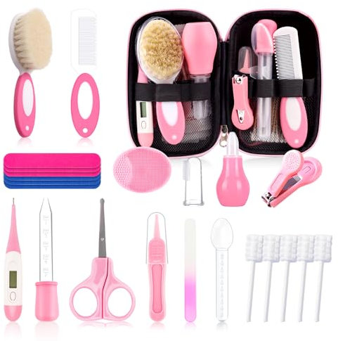 Qunlions life Baby-Gesundheits- und Pflegeset für Neugeborene, 24-teiliges, verbessertes Sicherheits-Babypflegeset, Gesundheitspflegeset für das Kinderzimmer von Neugeborenen (Rosa)