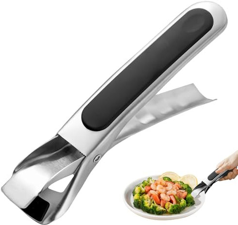 VLYX rutschfeste Geschirrzange, Antiverbrühungszange Edelstahl-Luftfritierzange für Backofen Pizzaplatte Geschirrklammer Luftfritiergeräte Heiße Speisen Zange Edelstahl Heber Heißer Topf(Schwarz)