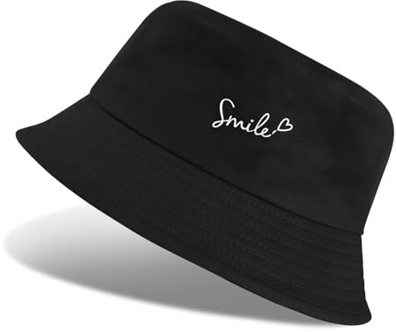 Tuopuda Cappello Pescatore Uomo Donna Estivo, Cappello da Pescatore Cotone Cappello da Sole Unisex Pieghevole Reversibile Cappello a Secchiello per Escursionismo Campeggio, Nero-04