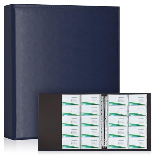 Organizador de Tarjetas de Visita tamaño A4, tamaño 3, con 30 Paquetes, 600 Bolsillos, Piel sintética, Soporte para Tarjetas de crédito, Libro, Tarjeta bancaria y Organizador de Tarjetas de (Azul)