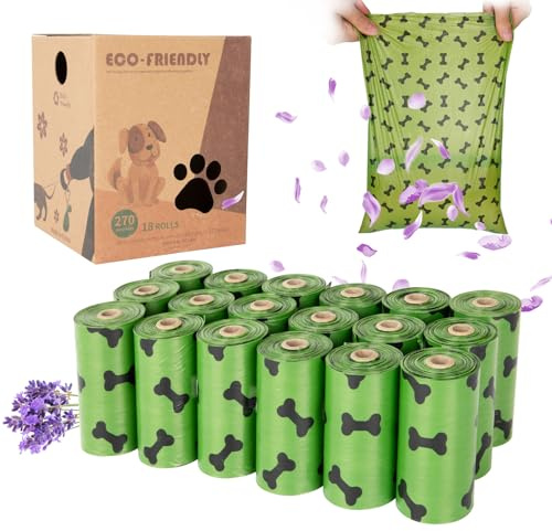 Dog Poo Bags, 270 Counts Pet Poop Waste Bag 18 Rolls Extra Thick and Strong Leak-Proof Pick Up Bags Scented Dog Waste Bags, Bolsas de Basura for Outdoor Walking (Green)