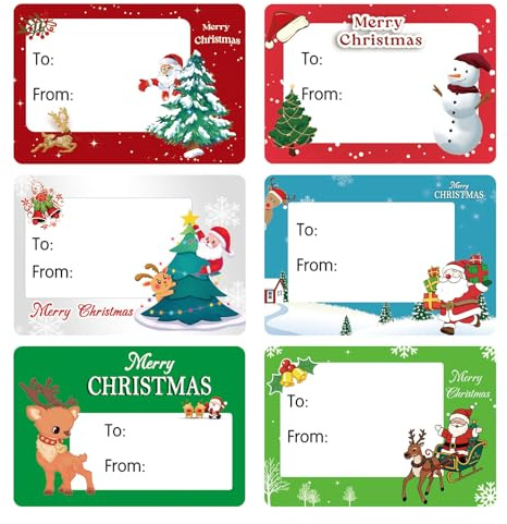 Christmas Labels Stickers 120 PCS Self Adhesive Christmas Stickers with Cute Festive Designs Name Gift Tags Xmas Gift Labels for Presents Boxes Cards Envelope Decor