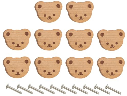 Générique Poignées De Tiroir, 10 Pièces Boutons De Placard En Bois Boutons De Tiroir Ours Pour Chambre D'enfant, Commode, Tiroirs, Placard